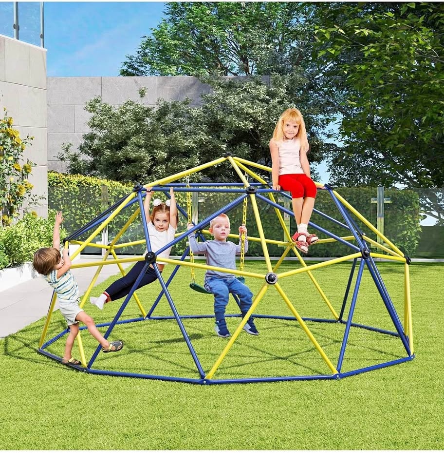 Kids Geometric Dome Climber w/ EVA Swing – Indoor/Outdoor