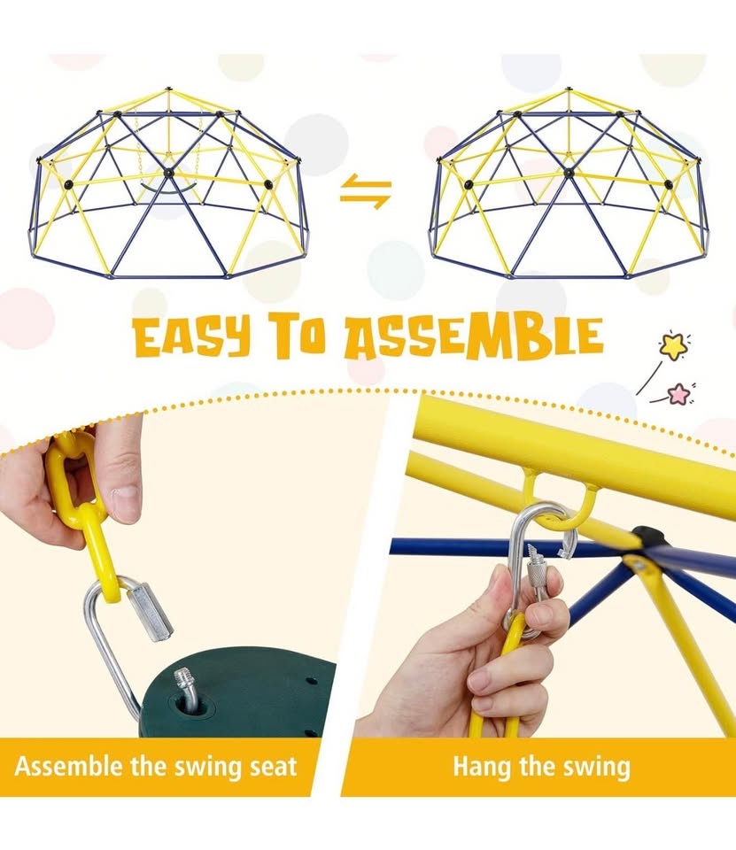 Kids Geometric Dome Climber w/ EVA Swing – Indoor/Outdoor - photo 3