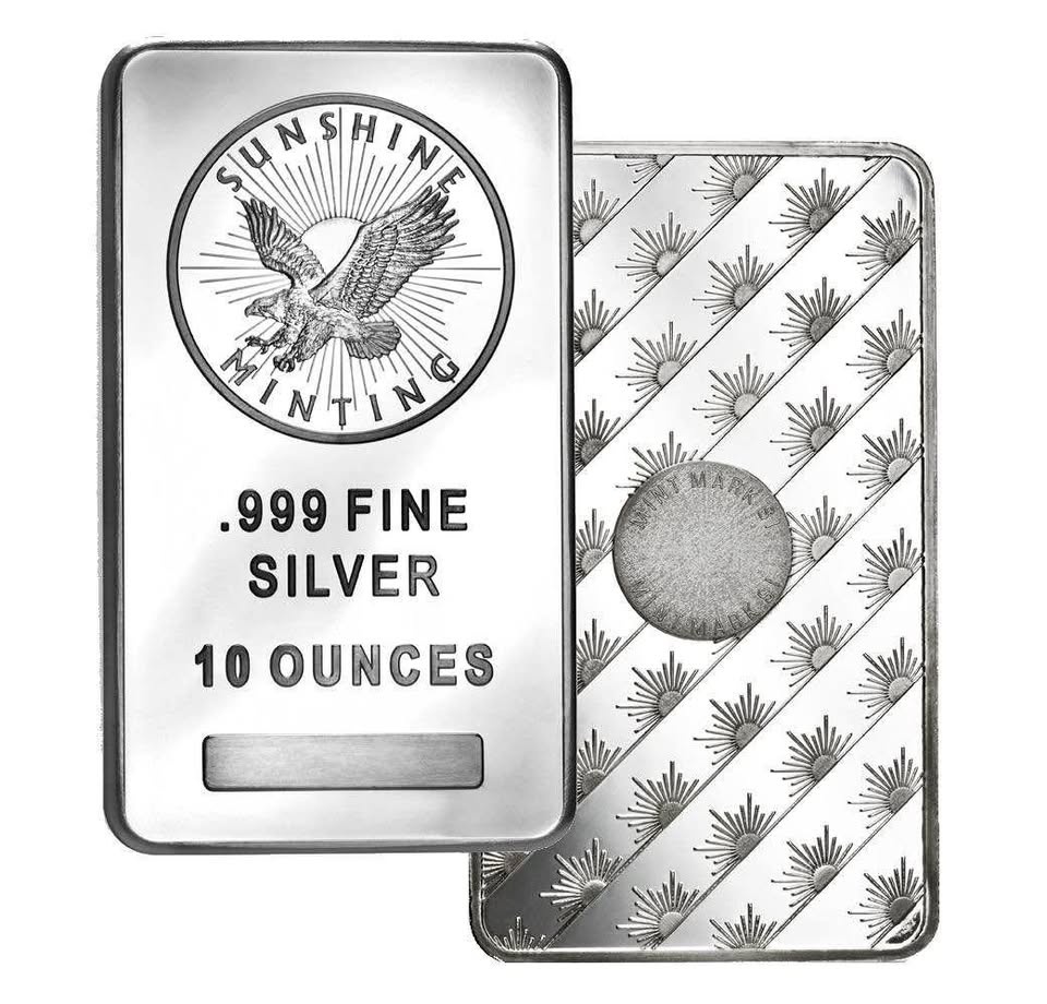 5oz & 10 oz Sunshine Mint Silver Bar – .999 Fine Silver