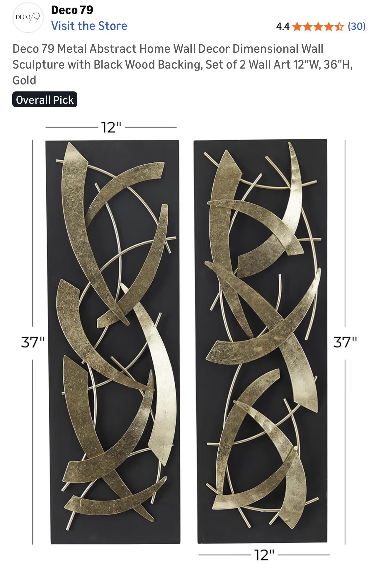 $65 Brand New Deco 79 Metal Abstract Wall Decor, Set of 2 - photo 2