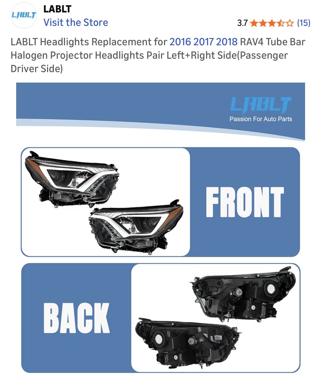 LABLT Headlights 2016-2018 RAV4 Pair - photo 2