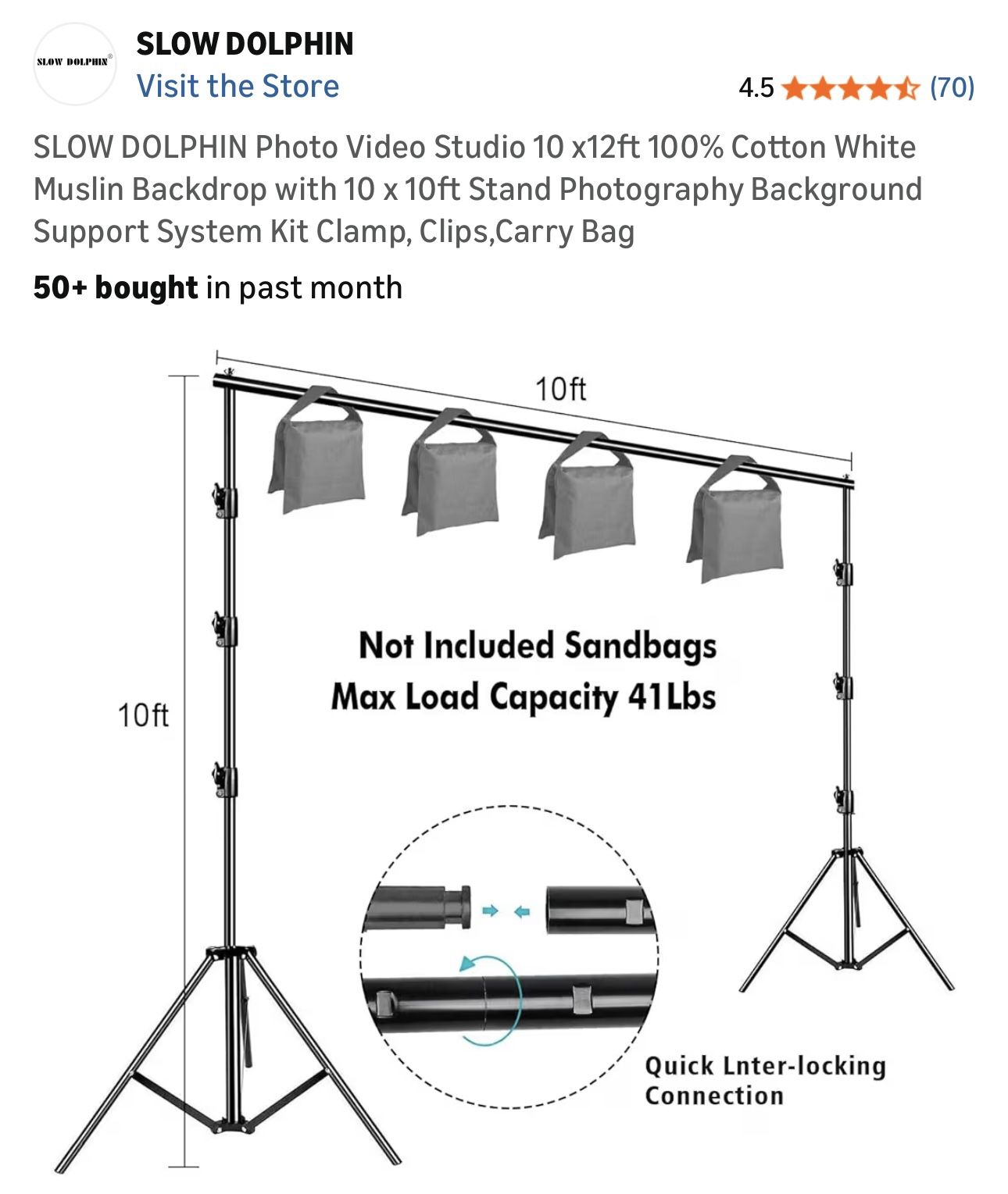 SLOW DOLPHIN Photo Video Studio 10x12ft Backdrop Kit - photo 4