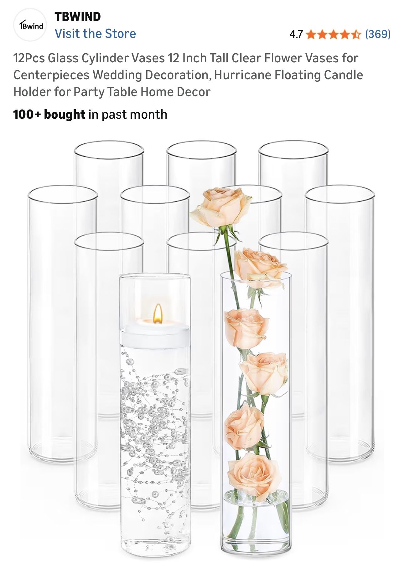 $40 Brand New 12Pcs Glass Cylinder Vases 12 Inch Tall