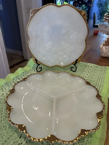 Anchor Hocking Fire King Milk Glass with A Gold Trim. Made In US