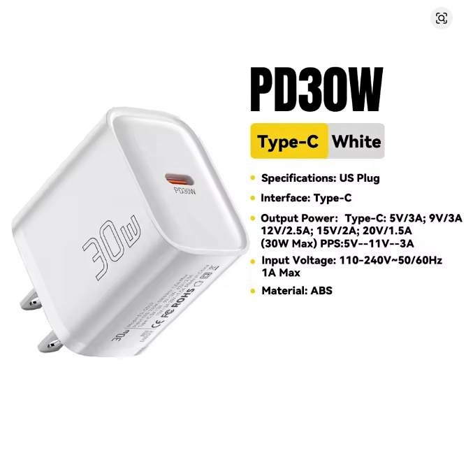 30W Type C Charger PD QC3.0 Fast Charger