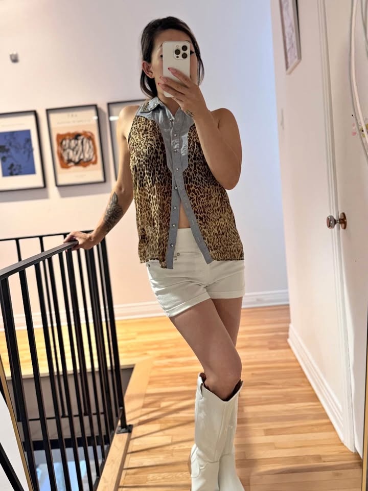 Guess Leopard Print Tank Top with Collar Studs