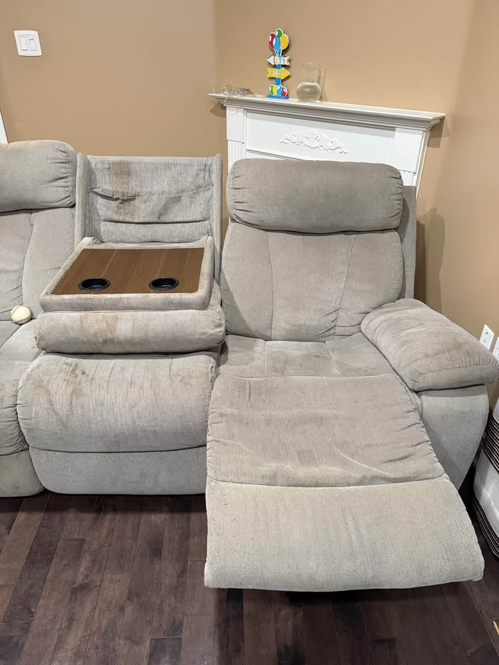 Gray Reclining Couch with Console - photo 2