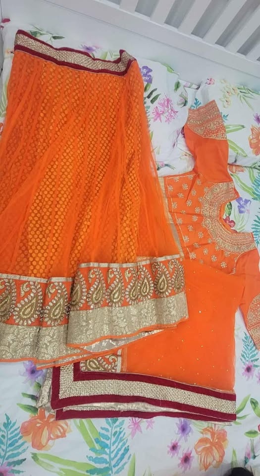 Brand New Beautiful Orange Lehnga Choli With Heavy Duppata