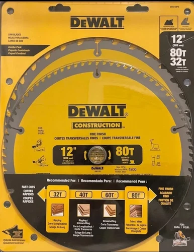 DeWALT 12-inch Construction Blades 80T & 32T - DW3128P5 NEW
