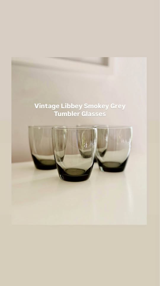 Vintage Libbey Smokey Grey Tumbler Glasses (Set of 4)