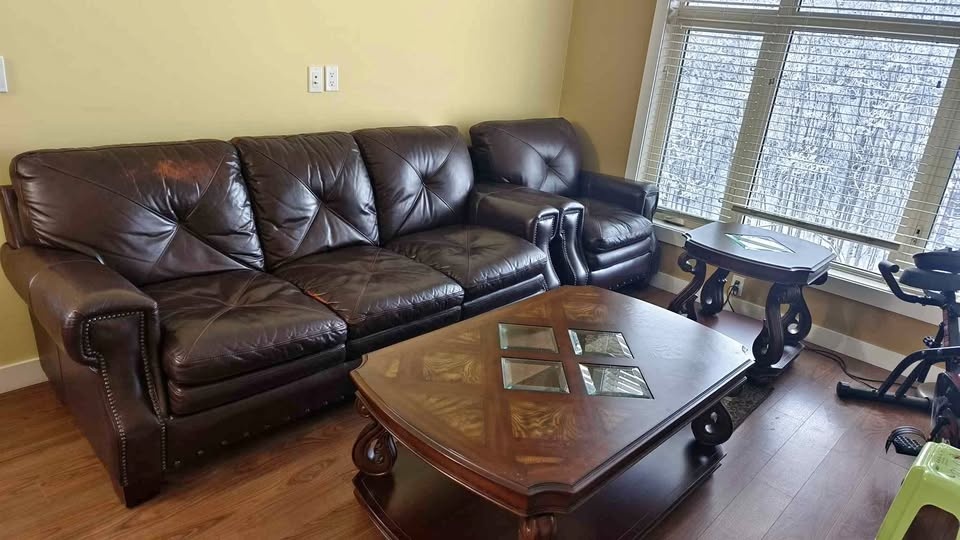 Genuine Leather Sofa Set + Coffee Table & Side Table