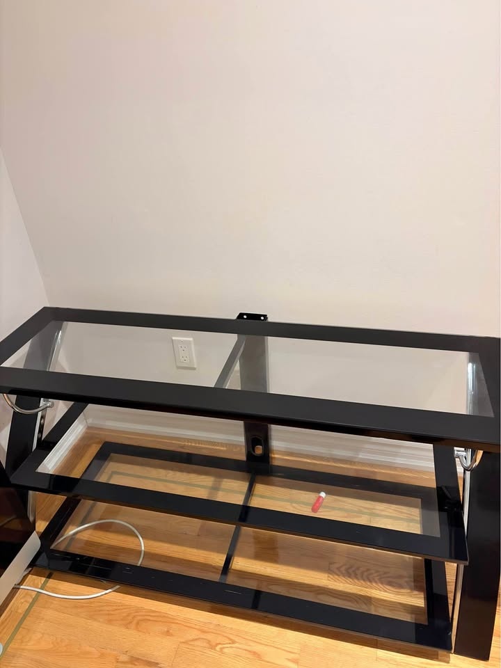 Modern Black Glass TV Stand – Sleek & Sturdy Media Console