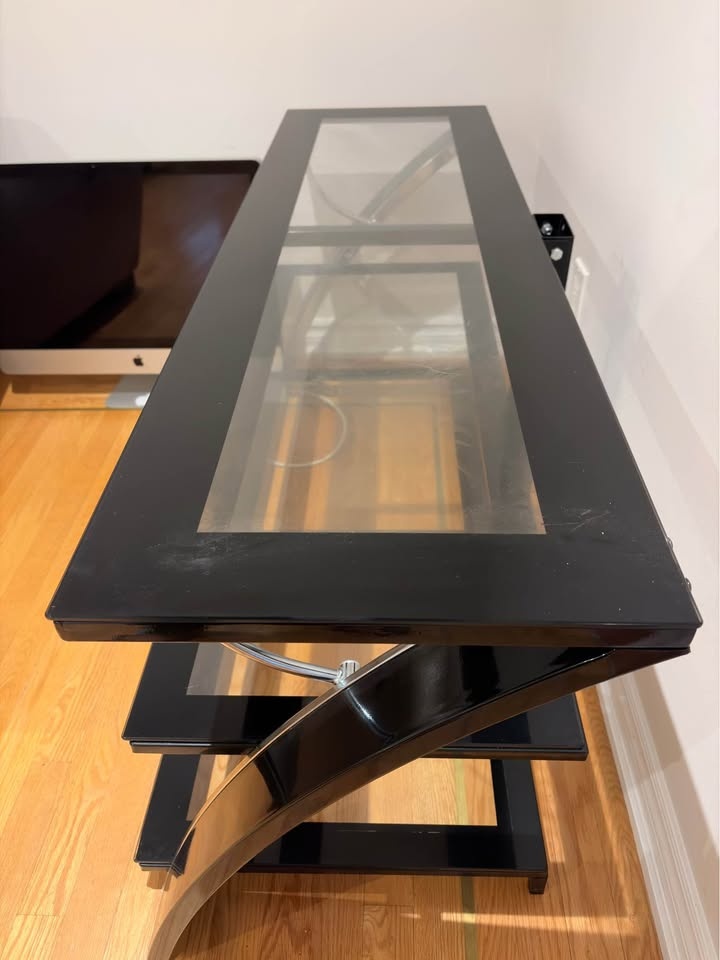 Modern Black Glass TV Stand – Sleek & Sturdy Media Console - photo 2
