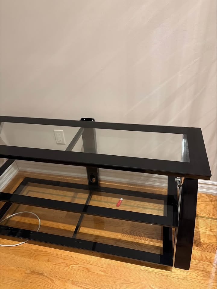 Modern Black Glass TV Stand – Sleek & Sturdy Media Console - photo 3