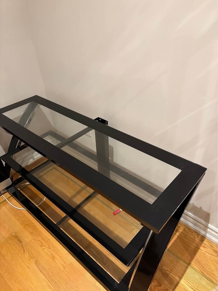 Modern Black Glass TV Stand – Sleek & Sturdy Media Console - photo 4