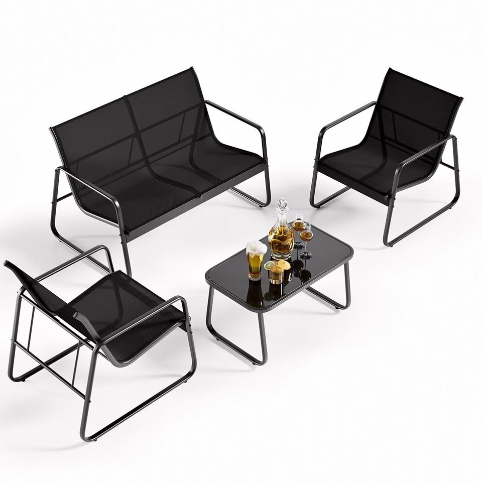 Gizoon 4 Piece Patio Furniture Set, Loveseat and Table