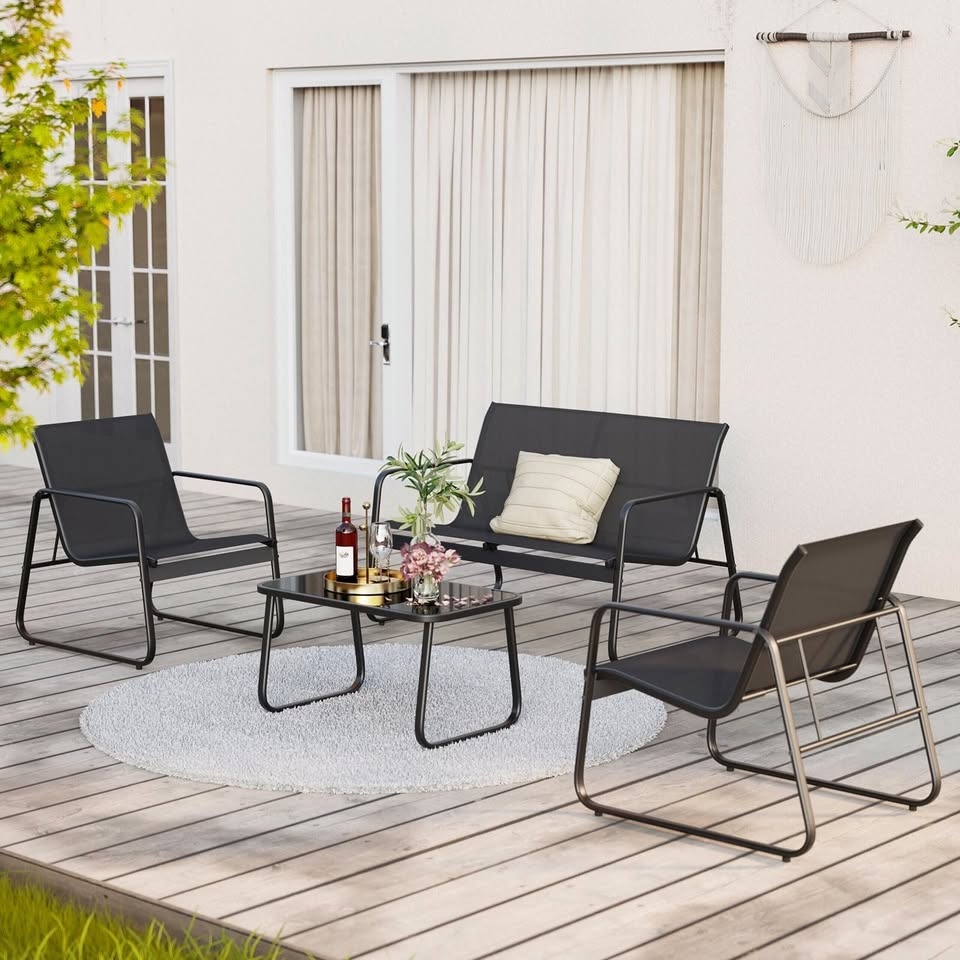 Gizoon 4 Piece Patio Furniture Set, Loveseat and Table - photo 2