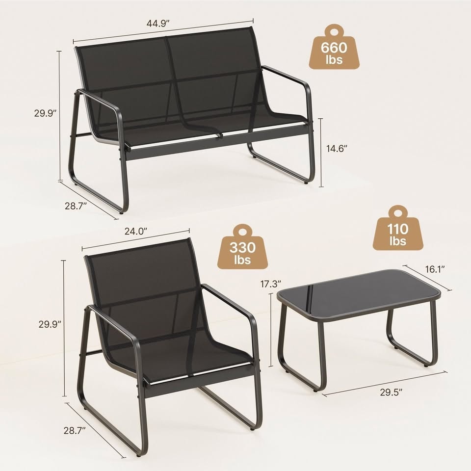 Gizoon 4 Piece Patio Furniture Set, Loveseat and Table - photo 3