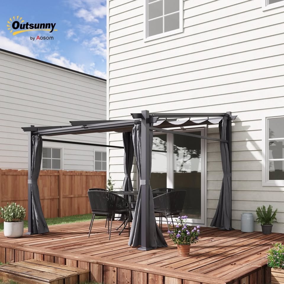 Outsunny 10′ x 10′ Metal Pergola with Sliding Roof Canopy - photo 2