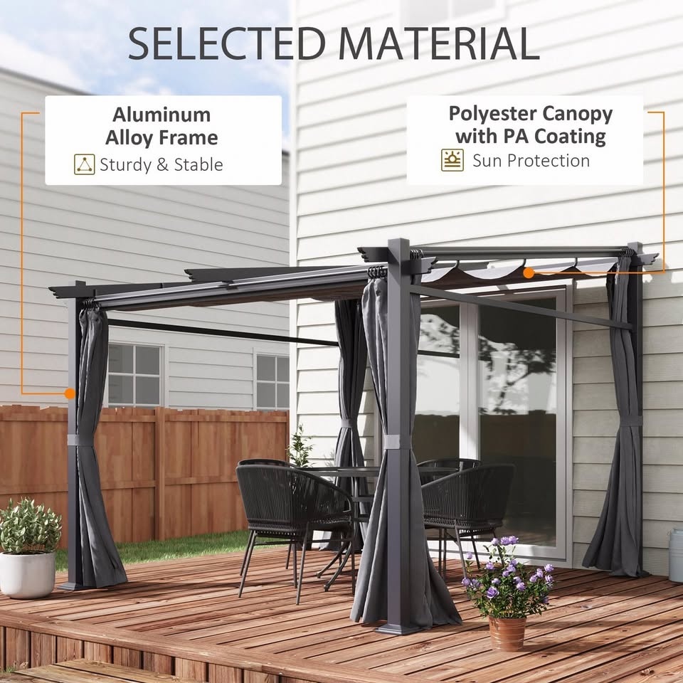 Outsunny 10′ x 10′ Metal Pergola with Sliding Roof Canopy - photo 3