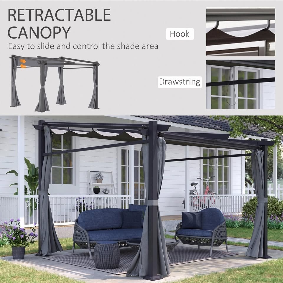 Outsunny 10′ x 10′ Metal Pergola with Sliding Roof Canopy - photo 4