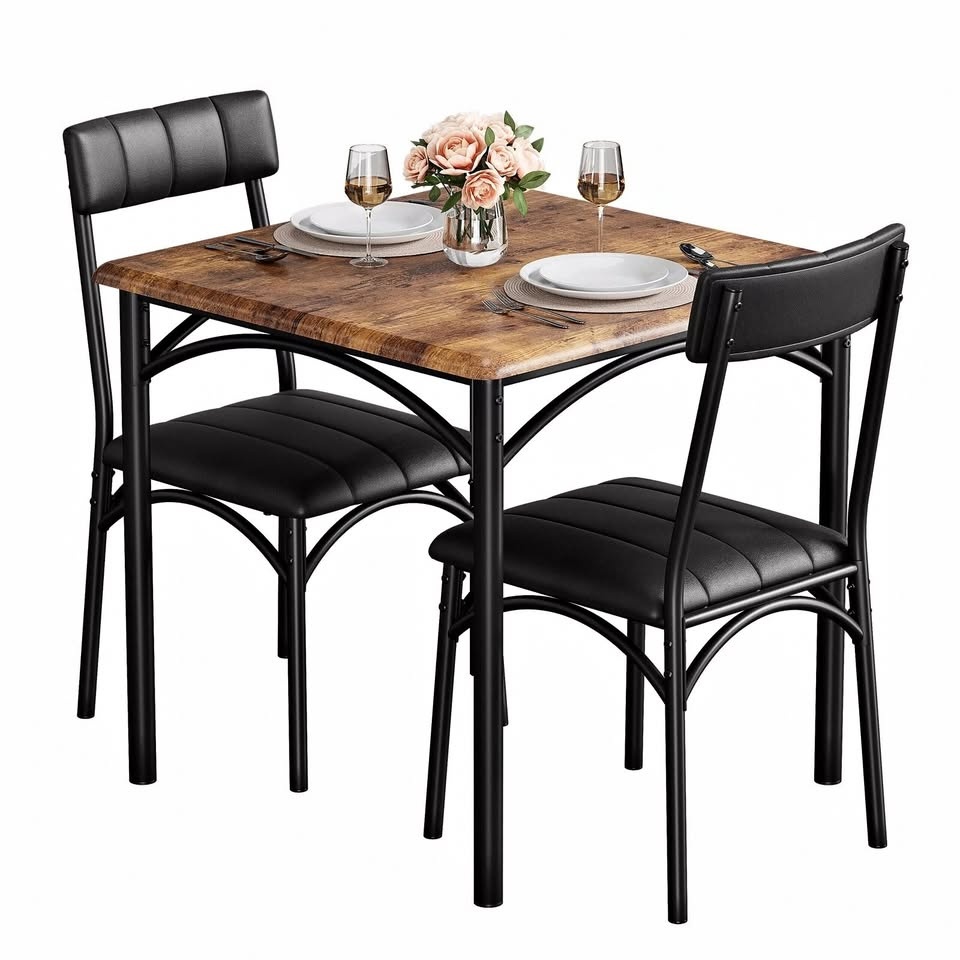 Wood Kitchen Table Set with 2 Chairs