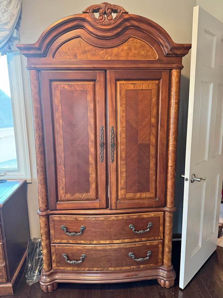 Bedroom armoire honey walnut finish