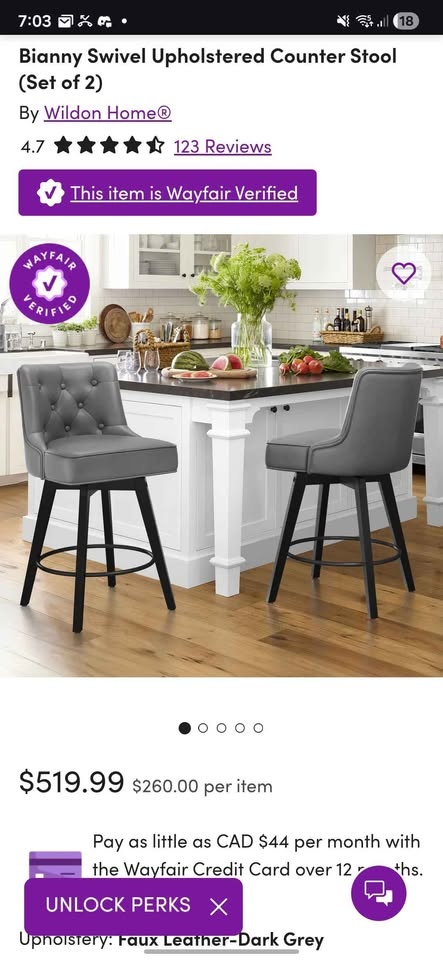 Set of 2 Swivel Counter Stools - Dark Grey (Read Description) - photo 5