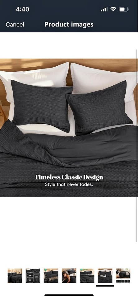 PHF heavy Black Waffle Weave King Comforter Set - NEW