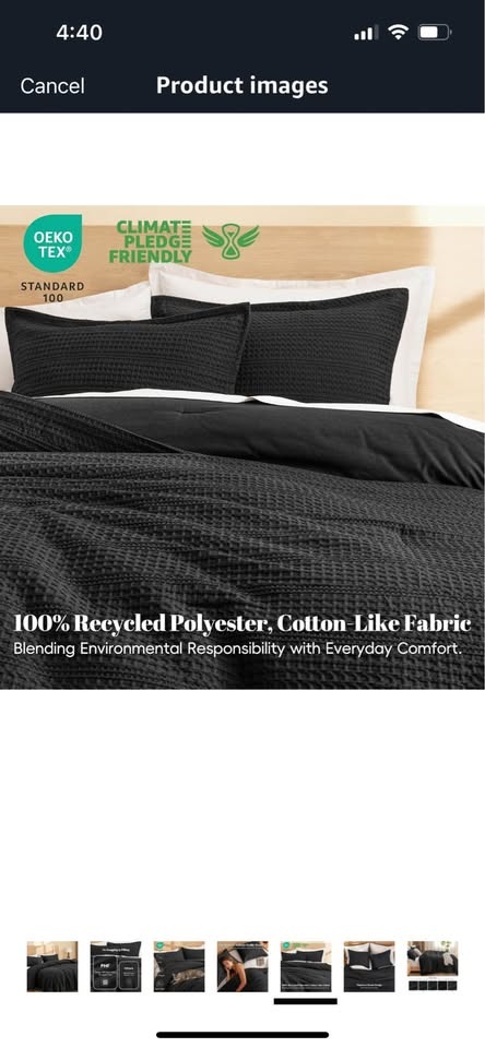 PHF heavy Black Waffle Weave King Comforter Set - NEW - photo 2