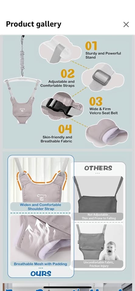 NEW-baby carrier or doorway jumper hrness, Grey