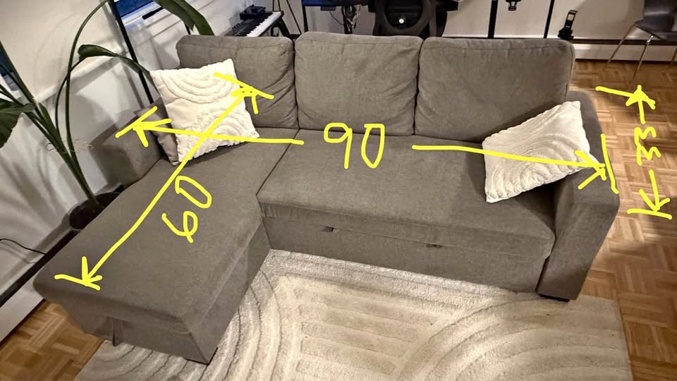 Sectional pull out sofa bed with storage