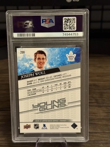 2020-21 Joseph Woll YG Upper Deck PSA 9 Rookie RC - photo 2