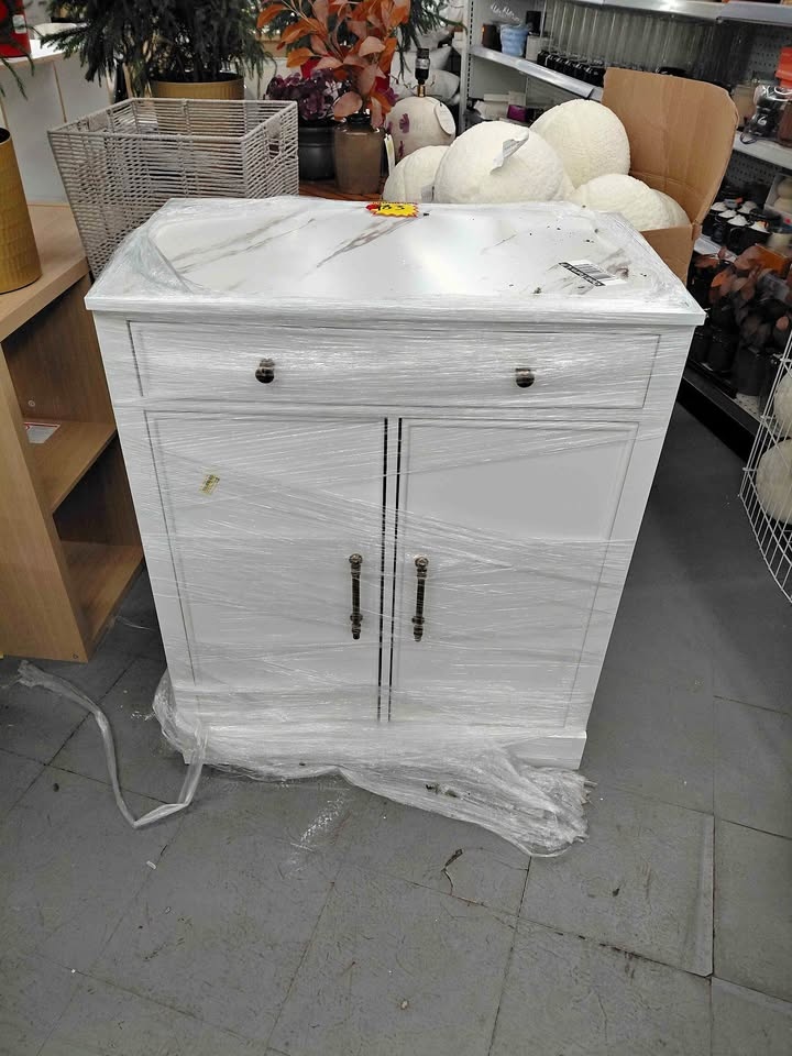 White Vanity Cabinet with Marble Top