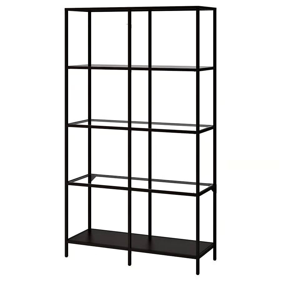 IKEA VITTSJÖ Shelf Unit – Black-Brown w/ Glass Shelves
