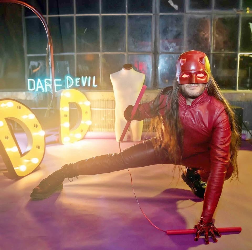 Daredevil cosplay helmet with lights in eyes hand painted