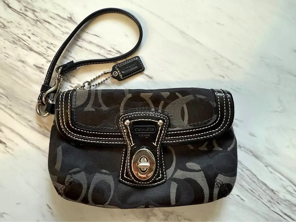 Coach legacy black signature canvas wristlet thumbnail