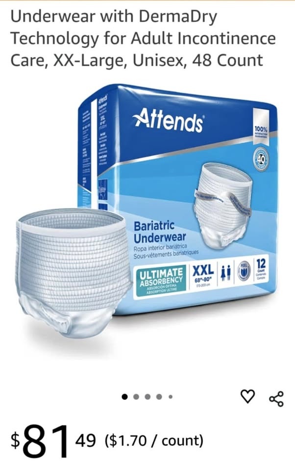 Brand new Attends Bariatric underwear Unisex XXL