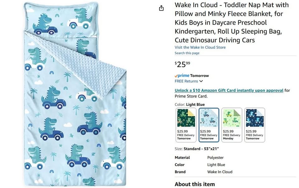 New~Cot Nap Mat W/Pillow & Blanket, Dinosaur, Cars - photo 5