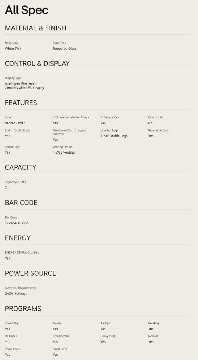 Dryer LG DLE3600W - photo 4