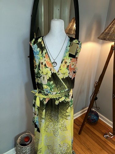Alberto Makali Yellow and Black Floral Maxi Dress Size L