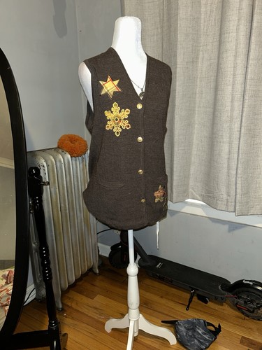 Vintage Silhouette Brown Vest w/ Embroidery - Size M