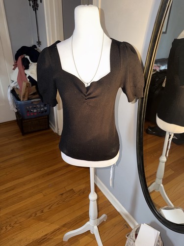 Anthropologie Black Puff Sleeve Blouse Size S