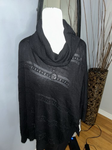Ab Studio Poncho Womans Size XL Nwot Black Knit Sweater Top Long