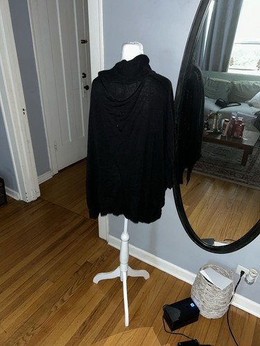 Ab Studio Poncho Womans Size XL Nwot Black Knit Sweater Top Long - photo 3