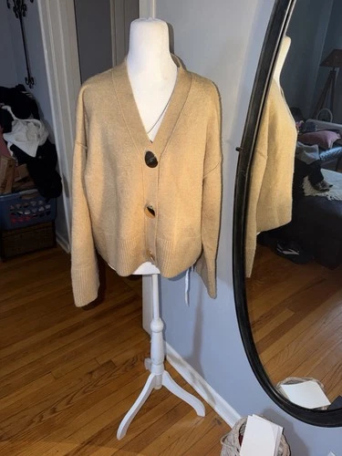 June Hudson Cozy Tan Button-Up Women's Sweater