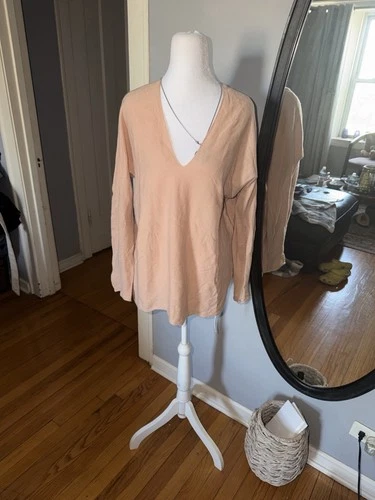 Vince 100% Cashmere Peach Long Sleeve V-Neck Top Size L