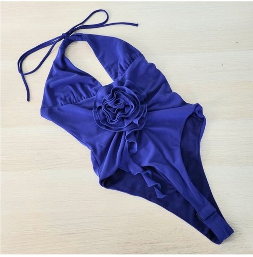 Zara Bodysuit Keyhole Top Purple-Blue Halter S - photo 2