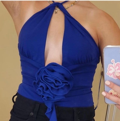 Zara Bodysuit Keyhole Top Purple-Blue Halter S - photo 3