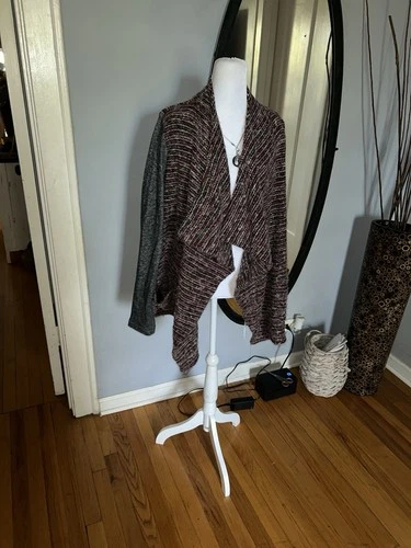 Lucky Brand Cardigan Sweater Open Front XL Burgundy Gray - photo 2